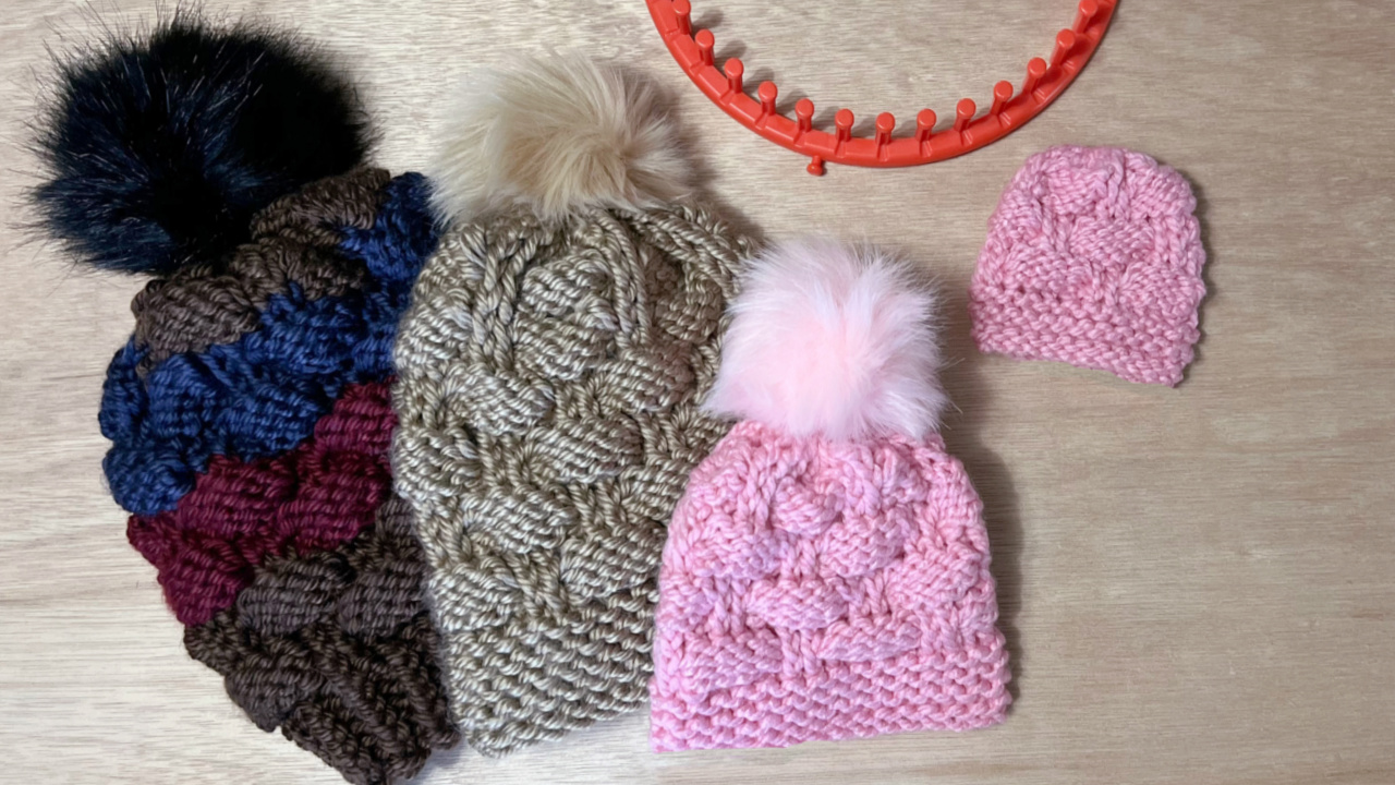 Loom Knit Hat Textured Ribbon Stitch 